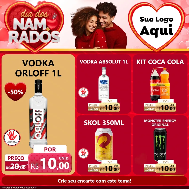 Modelo de Rede Social para Feed Facebook com o tema Dia dos Namorados para Distribuidora de bebidas