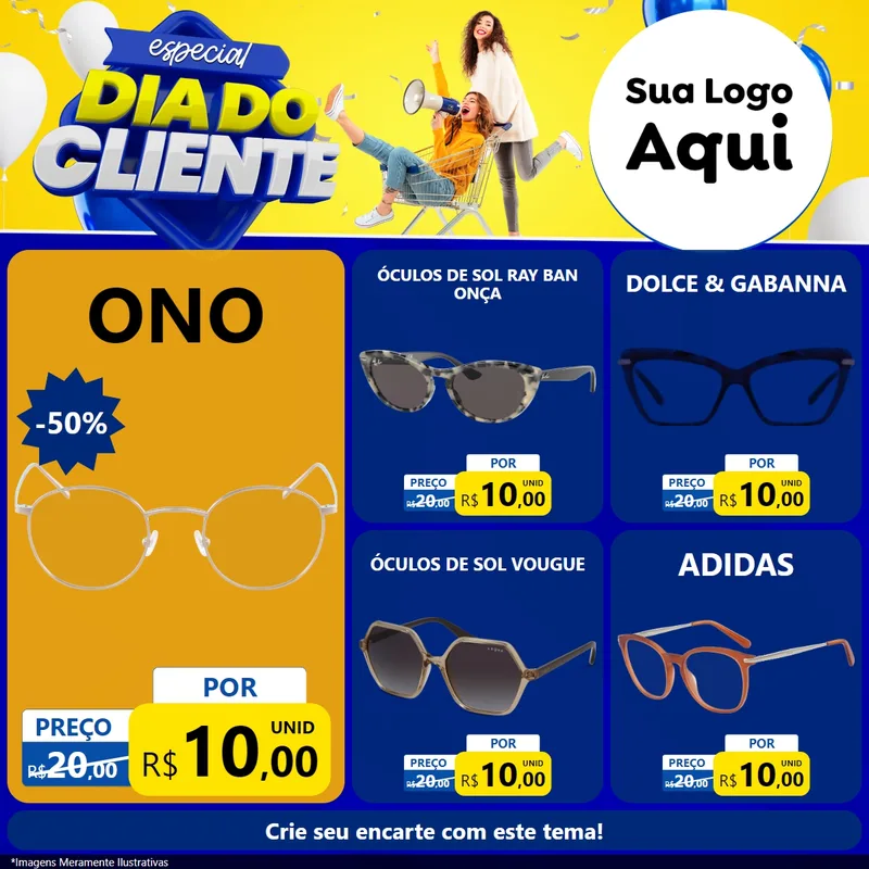 Modelo de Rede Social para Feed Facebook com o tema Especial Dia do Cliente para Óticas