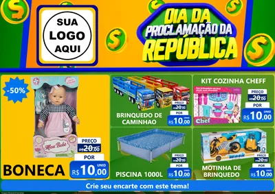Modelo de Encarte para Encarte A4 Horizontal com o tema Dia Da Proclamação da República para Brinquedos