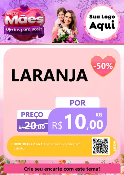 Modelo de Cartaz para Cartaz A4 Vertical com o tema Dia das Mães Ofertas para Você! para Hortifrúti