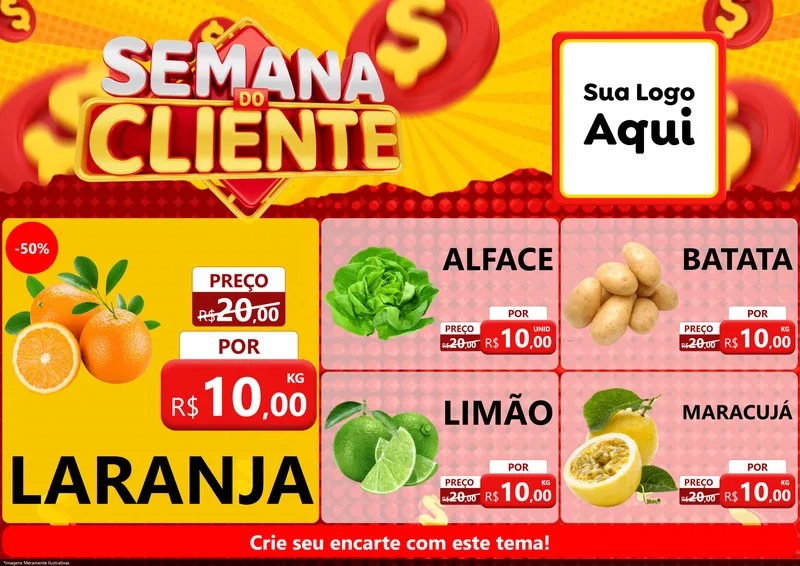 Modelo de Encarte para Encarte A4 Horizontal com o tema Semana do Cliente para Hortifrúti