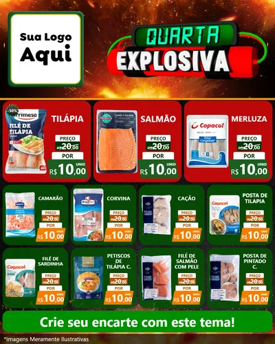 Modelo de Rede Social para Feed Instagram com o tema Quarta Explosiva para Peixaria