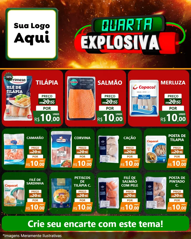 Modelo de Rede Social para Feed Instagram com o tema Quarta Explosiva para Peixaria