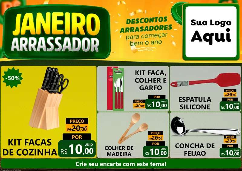 Modelo de Encarte para Encarte A4 Horizontal com o tema Janeiro Arrasador para Utilidades Domésticas
