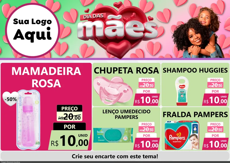 Modelo de Encarte para Encarte A4 Horizontal com o tema Dia das Mães para Bebês