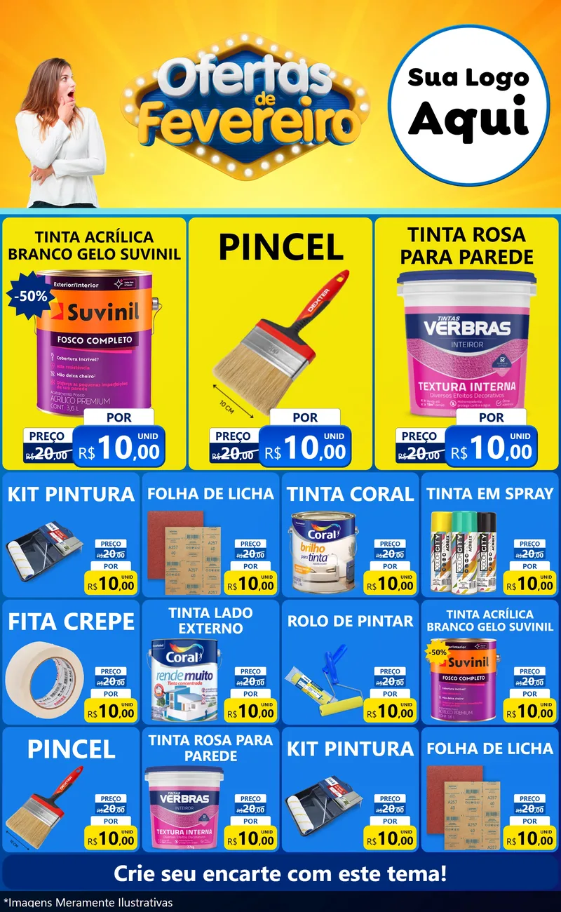 Modelo de Encarte para Encarte Grande com o tema Ofertas de Fevereiro para Tintas e Ferramentas