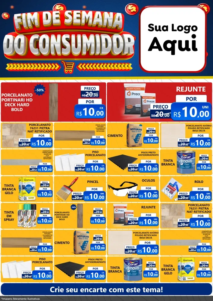 Modelo de Encarte para Encarte A4 Vertical com o tema Fim de Semana do Consumidor para Pisos e revestimentos