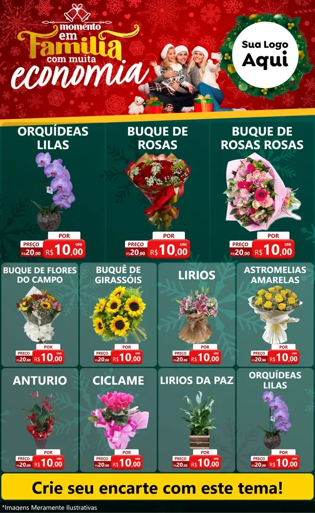 Modelo de Encarte para Encarte Grande com o tema Momento em Família (Natal) para Floricultura e jardim