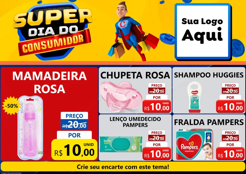 Modelo de Encarte para Encarte A4 Horizontal com o tema Super Dia do Consumidor para Bebês