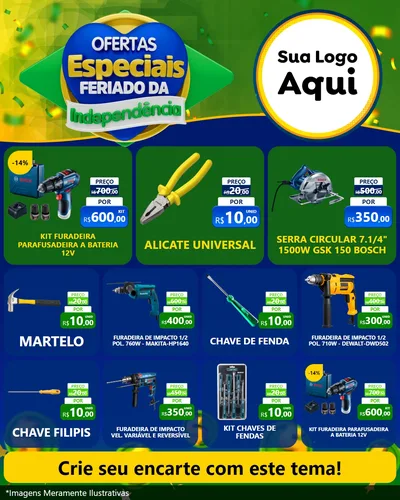 Modelo de Rede Social para Feed Instagram com o tema Ofertas Especiais Feriado da Independência para Maquinas e Ferramentas