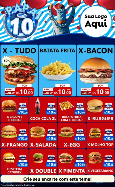 Modelo de Encarte para Encarte Grande com o tema Papai Nota 10 para Hamburgueria
