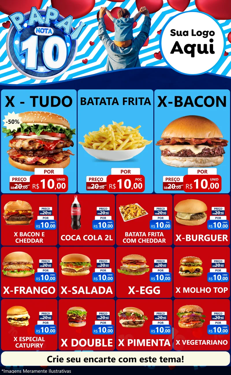 Modelo de Encarte para Encarte Grande com o tema Papai Nota 10 para Hamburgueria