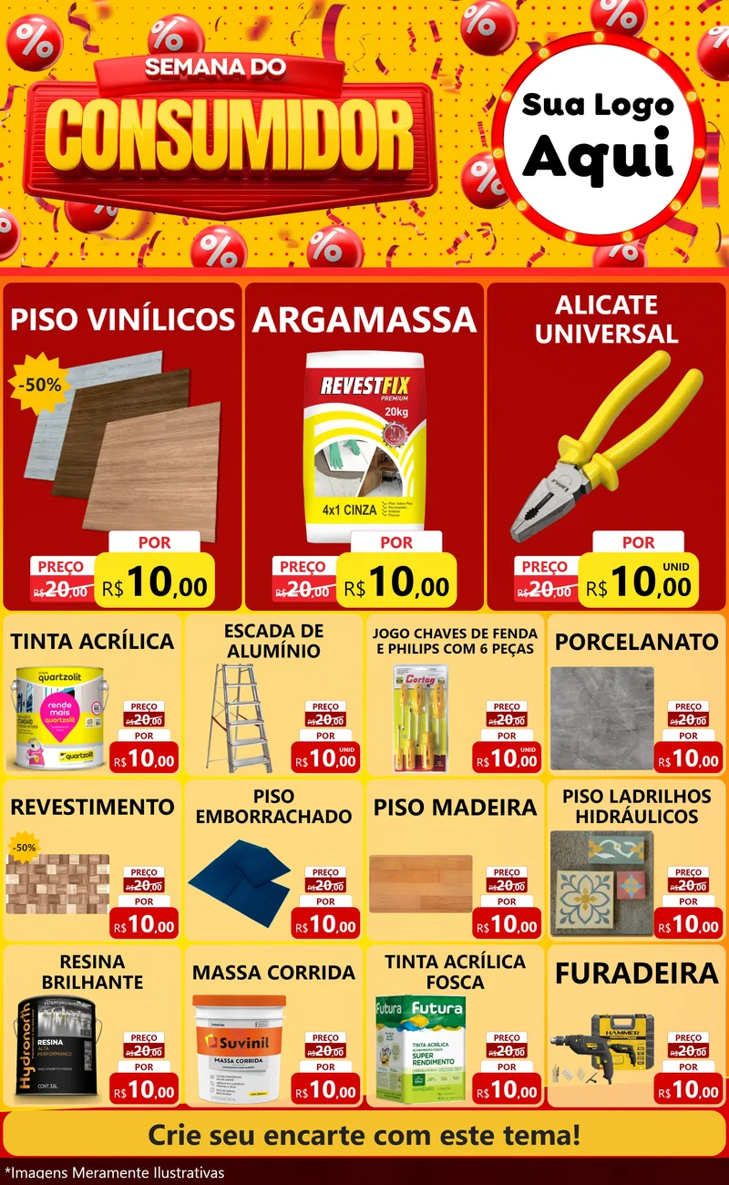 Modelo de Encarte para Encarte Grande com o tema Semana do Consumidor para Material para Construção