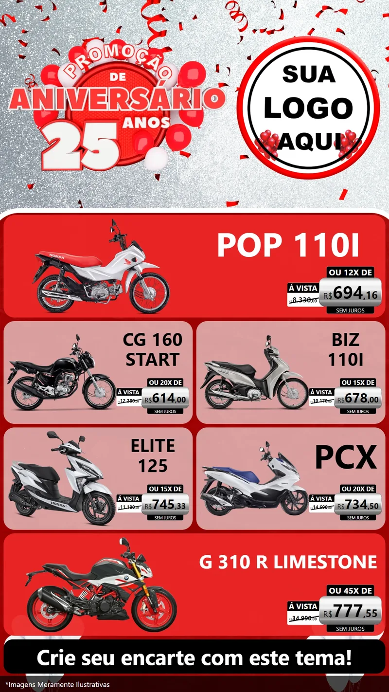 Modelo de TV para TV Vertical com o tema Promoção de Aniversário - 25Anos para Concessionaria de Motos