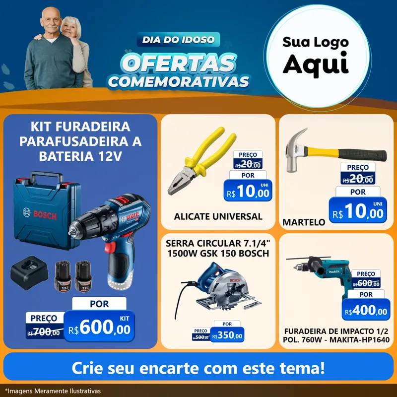 Modelo de Rede Social para Feed Facebook com o tema Dia do Idoso para Maquinas e Ferramentas
