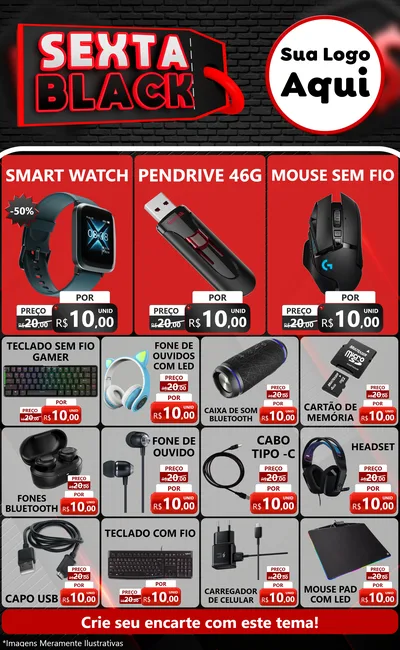 Modelo de Encarte para Encarte Grande com o tema Sexta Black para Informática