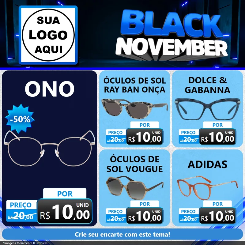 Modelo de Rede Social para Feed Facebook com o tema Black November para Óticas