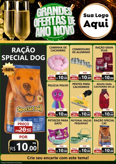 Modelo de Encarte para Encarte A4 Vertical com o tema Grandes Ofertas de Ano Novo para Pet Shop