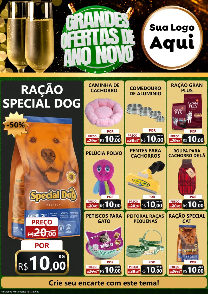 Modelo de Encarte para Encarte A4 Vertical com o tema Grandes Ofertas de Ano Novo para Pet Shop