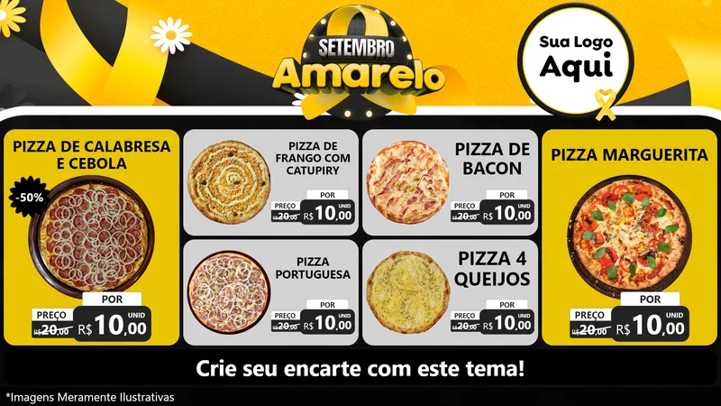 Modelo de TV para TV Horizontal com o tema Setembro Amarelo para Pizzaria