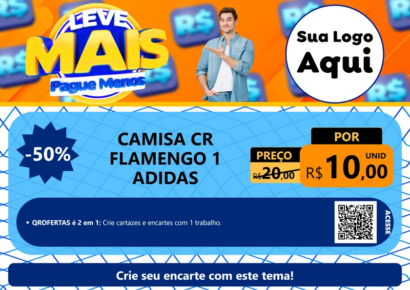 Modelo de Cartaz para Cartaz A4 Horizontal com o tema Leve Mais, Pague Menos para Roupas e acessórios