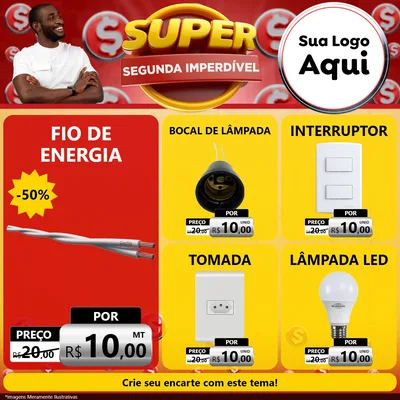 Modelo de Rede Social para Feed Facebook com o tema Super Segunda Imperdível para Materiais Elétricos