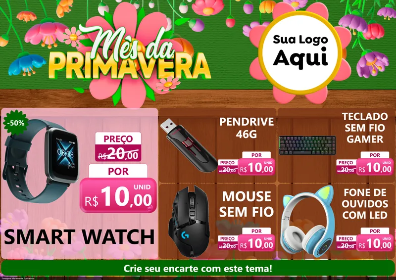 Modelo de Encarte para Encarte A4 Horizontal com o tema Mês da Primavera para Informática