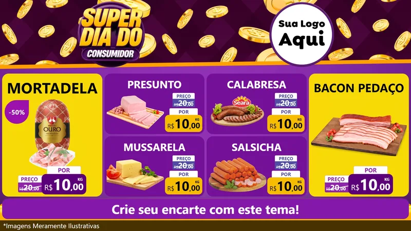 Modelo de TV para TV Horizontal com o tema Super Dia do Consumidor para Frios e Laticínios