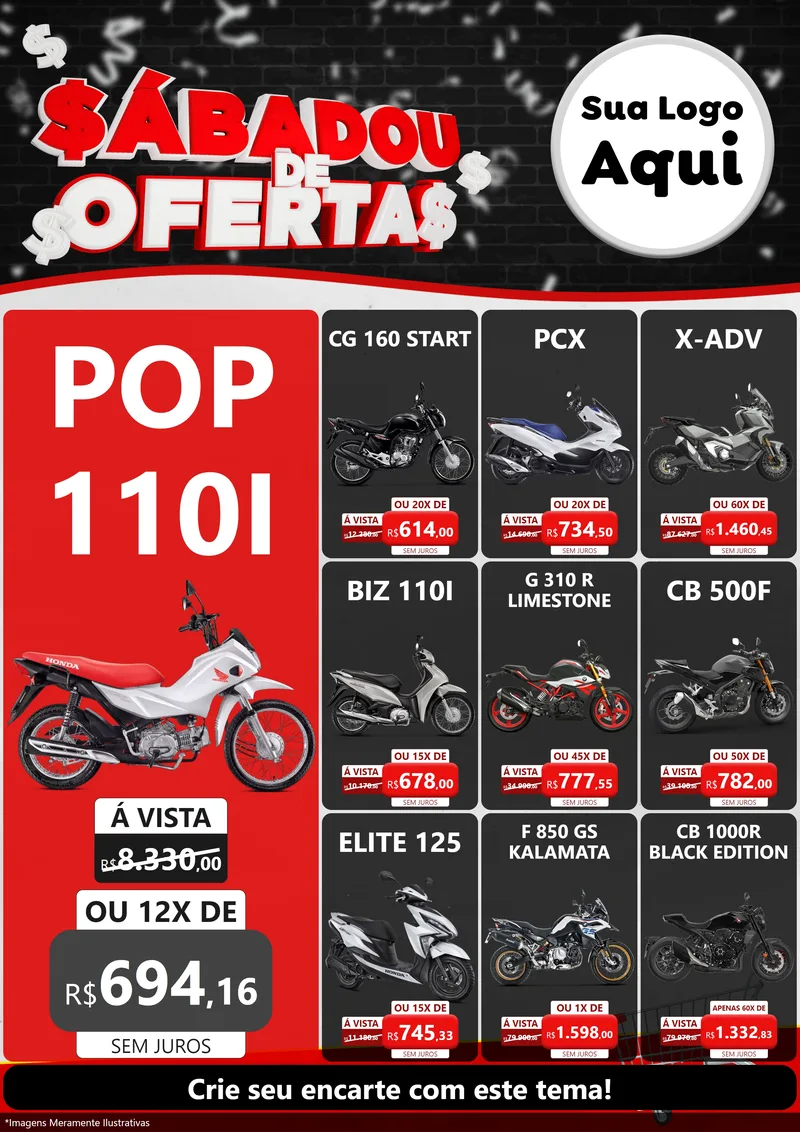 Modelo de Encarte para Encarte A4 Vertical com o tema Sabadou de Ofertas para Concessionaria de Motos