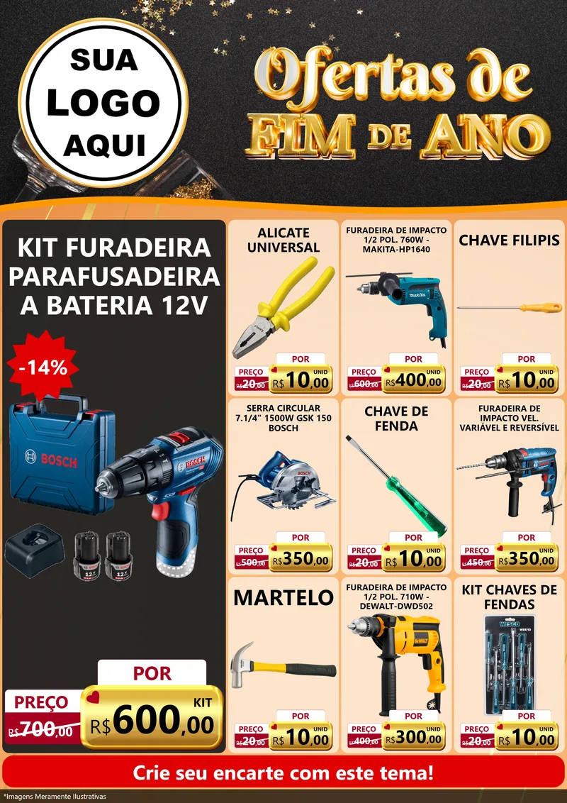 Modelo de Encarte para Encarte A4 Vertical com o tema Ofertas de Fim de Ano para Maquinas e Ferramentas