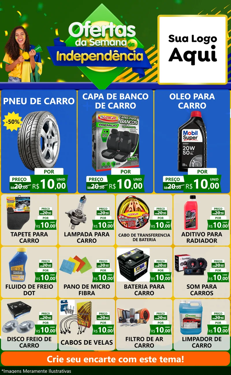 Modelo de Encarte para Encarte Grande com o tema Ofertas da Semana da Independência para Auto peças