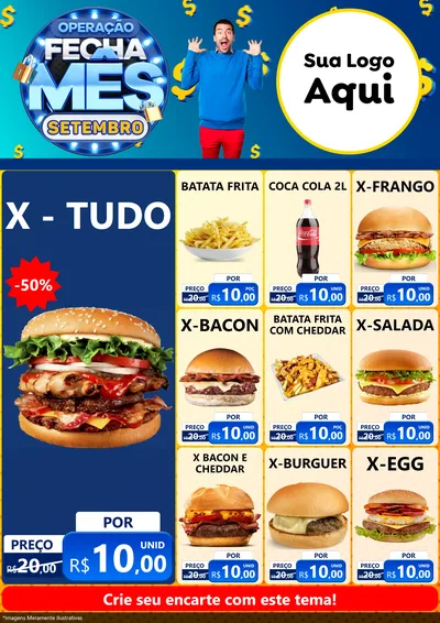 Modelo de Encarte para Encarte A4 Vertical com o tema Operação Fecha Mês Setembro para Hamburgueria