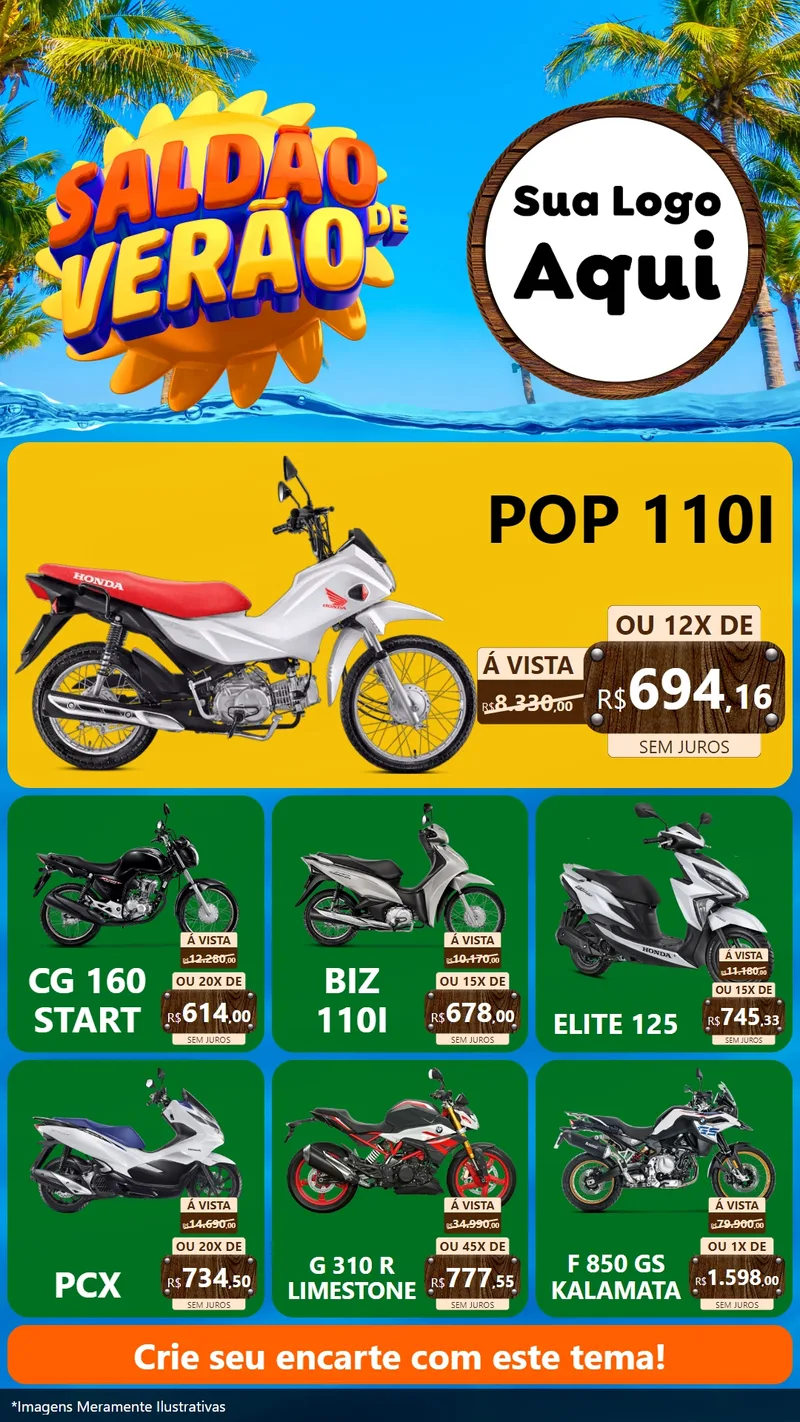 Modelo de Rede Social para Stories com o tema Saldão de Verão para Concessionaria de Motos