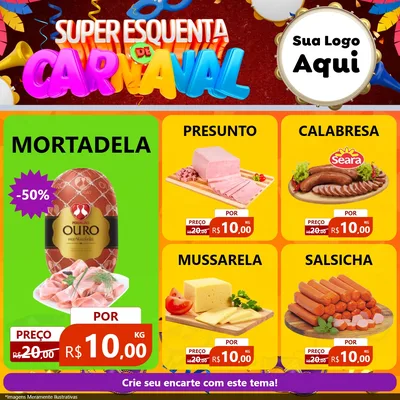 Modelo de Rede Social para Feed Facebook com o tema Super Esquenta de Carnaval para Frios e Laticínios