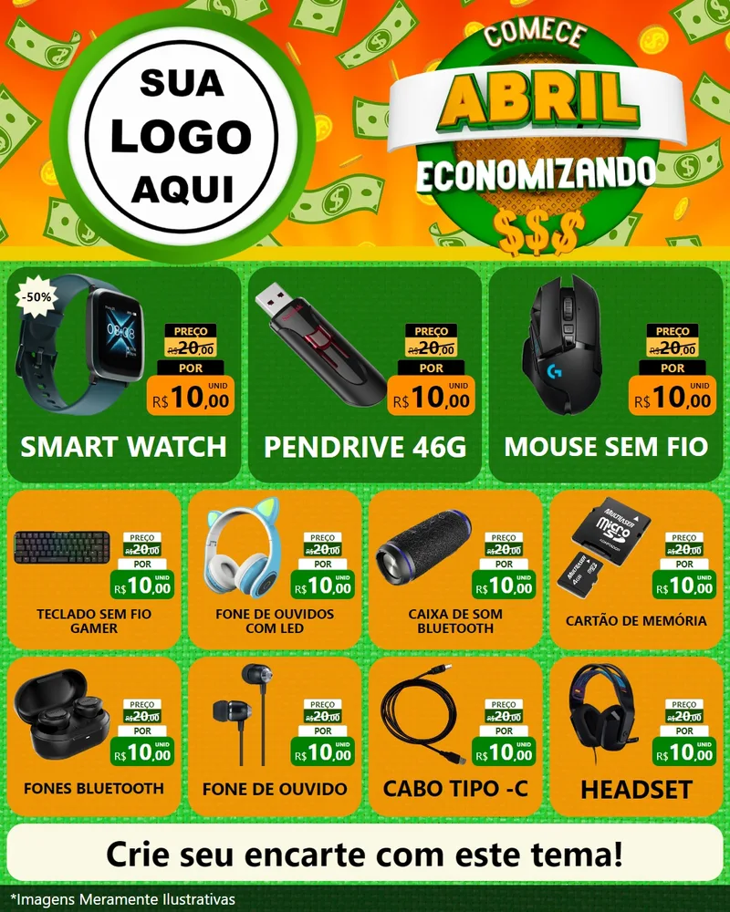 Modelo de Rede Social para Feed Instagram com o tema Comece Abril Economizando para Informática