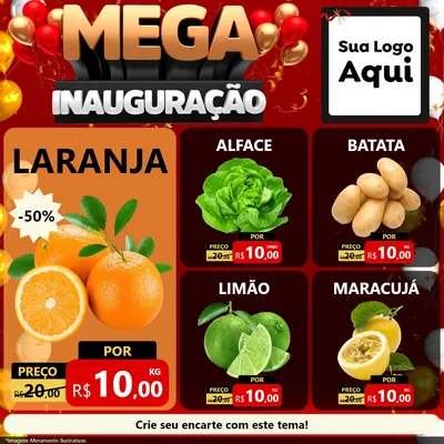 Modelo de Rede Social para Feed Facebook com o tema Mega Inauguração para Hortifrúti