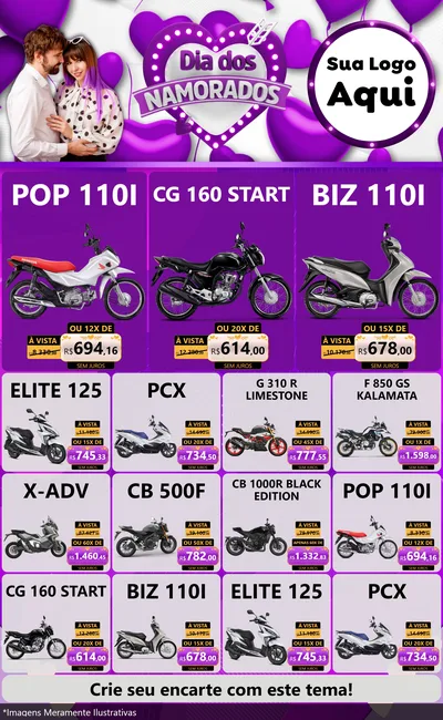 Modelo de Encarte para Encarte Grande com o tema Dia dos Namorados para Concessionaria de Motos