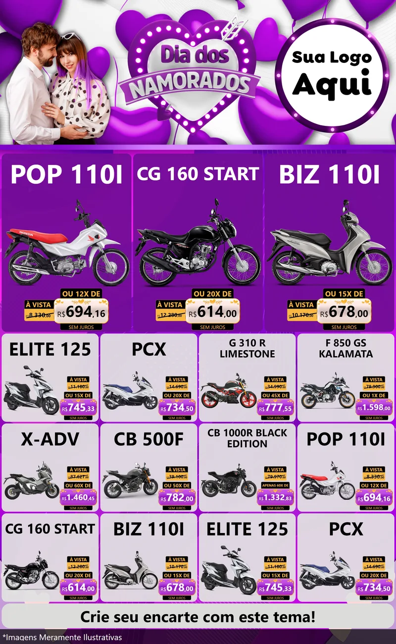 Modelo de Encarte para Encarte Grande com o tema Dia dos Namorados para Concessionaria de Motos