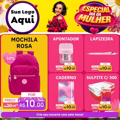 Modelo de Rede Social para Feed Facebook com o tema Especial Dia da Mulher para Papelaria