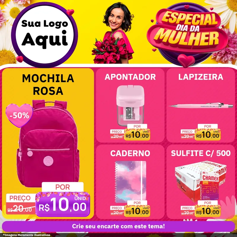 Modelo de Rede Social para Feed Facebook com o tema Especial Dia da Mulher para Papelaria