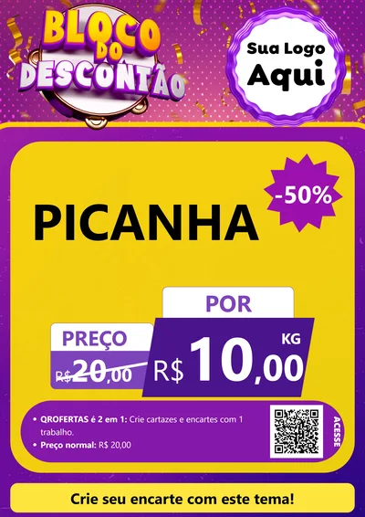 Modelo de Cartaz para Cartaz A4 Vertical com o tema Bloco do Descontão para Açougue