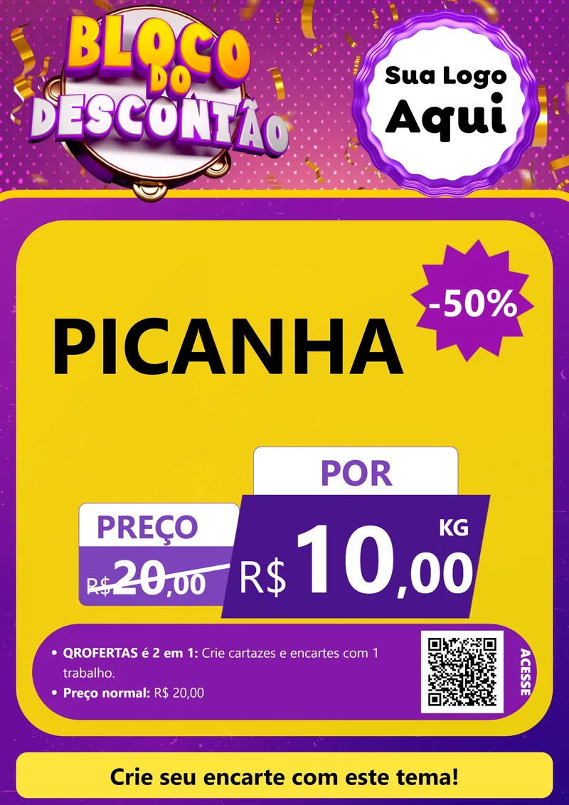 Modelo de Cartaz para Cartaz A4 Vertical com o tema Bloco do Descontão para Açougue