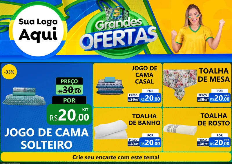 Modelo de Encarte para Encarte A4 Horizontal com o tema Grandes Ofertas para Cama, Mesa e Banho