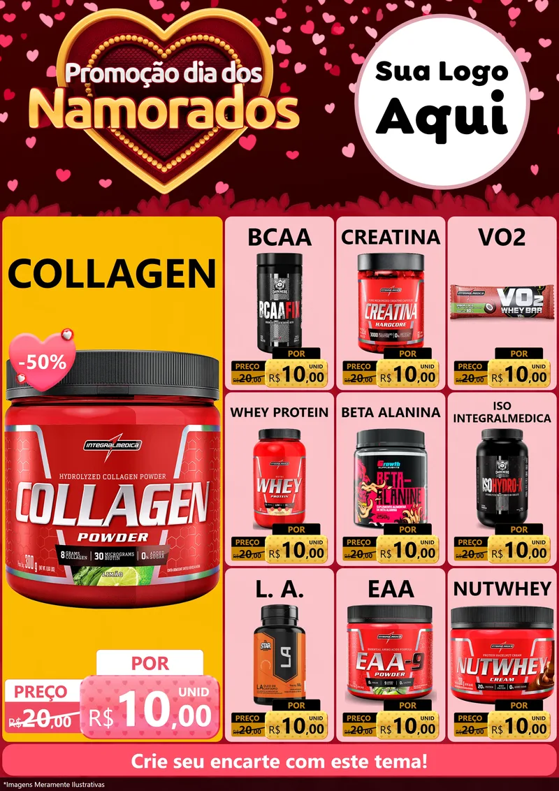 Modelo de Encarte para Encarte A4 Vertical com o tema Promoção Dia Dos Namorados para Suplementos alimentares
