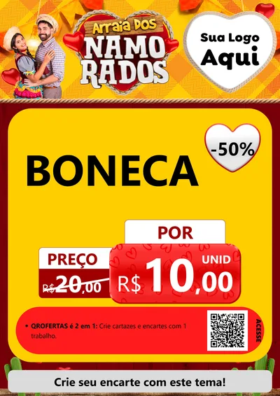 Modelo de Cartaz para Cartaz A4 Vertical com o tema Arraiá dos Namorados para Brinquedos