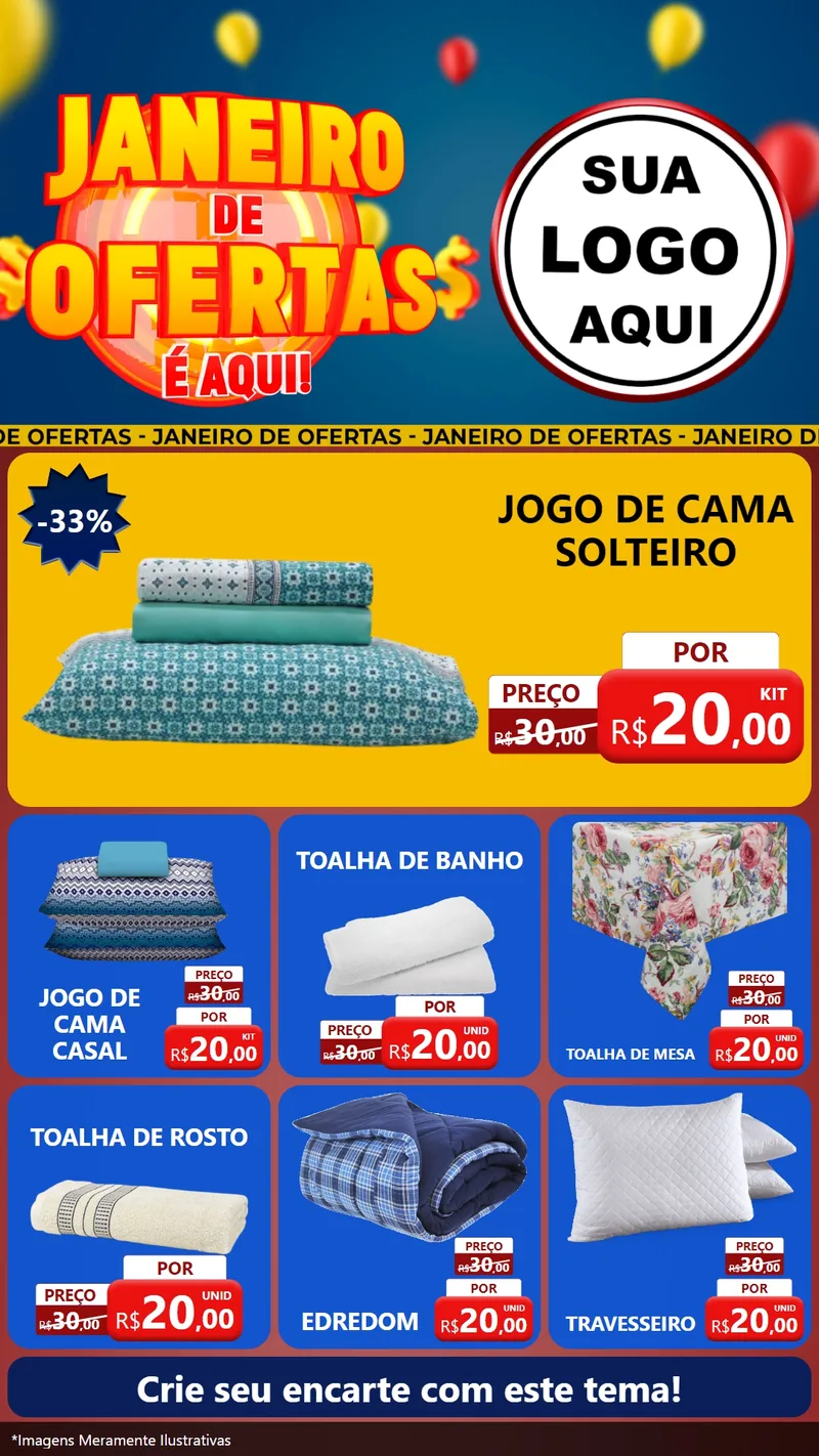Modelo de Rede Social para Stories com o tema Janeiro de Ofertas É Aqui! para Cama, Mesa e Banho