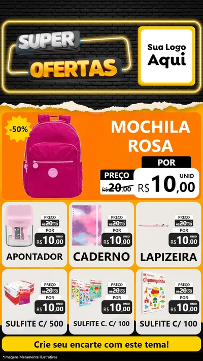 Modelo de Rede Social para Stories com o tema Super Ofertas para Papelaria