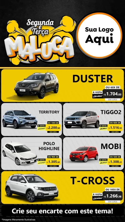 Modelo de TV para TV Vertical com o tema Segunda e Terça Maluca para Concessionaria de Carros