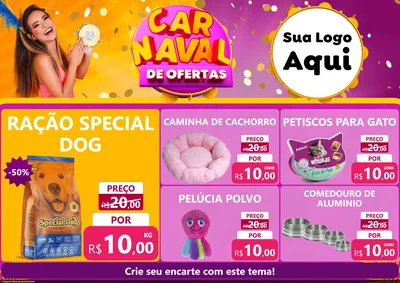 Modelo de Encarte para Encarte A4 Horizontal com o tema Carnaval de Ofertas para Pet Shop