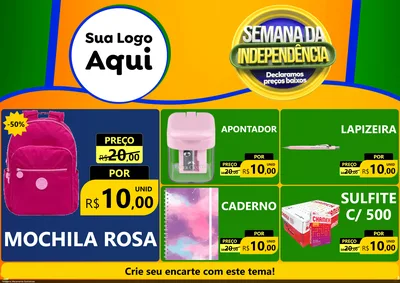Modelo de Encarte para Encarte A4 Horizontal com o tema Semana da Independência Declaramos Preços Baixos para Papelaria